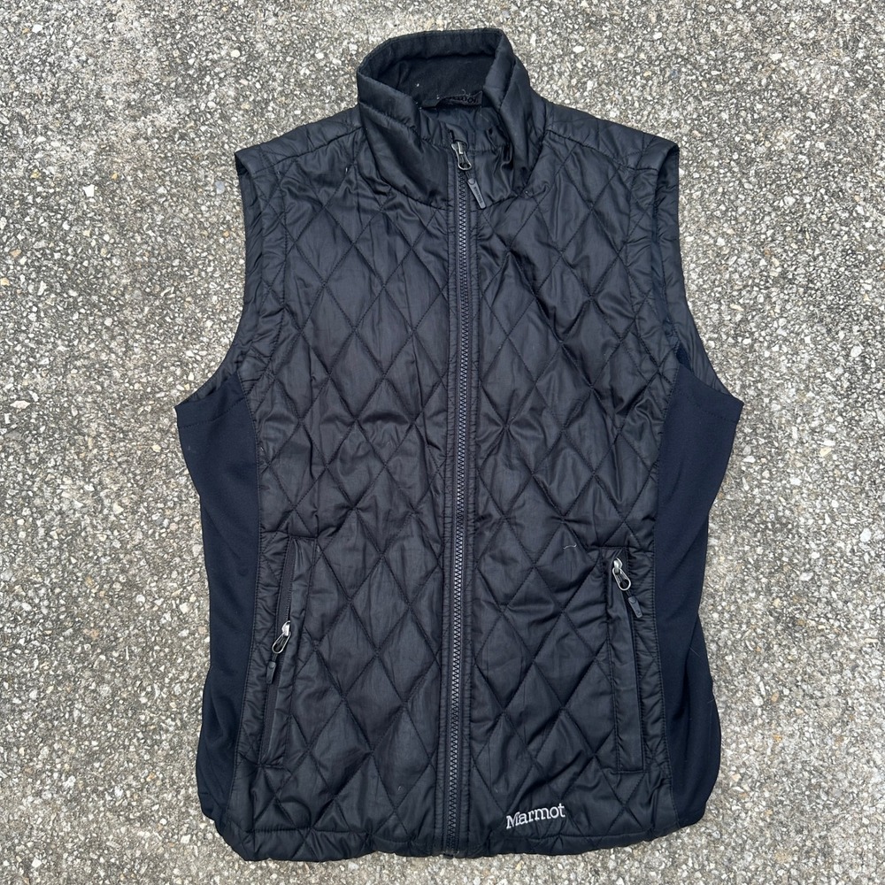 Marmot Womens Black Quilted Full Zip Insulated Vest Size Medium Stretch Panels